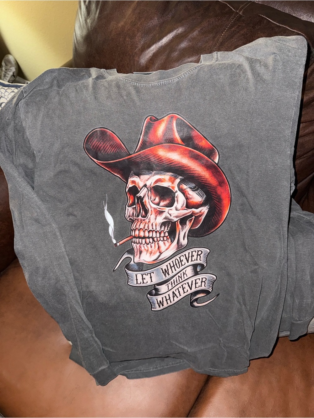 Comfort Colors Black Long-Sleeve Tee with Red Cowboy Skull Graphic